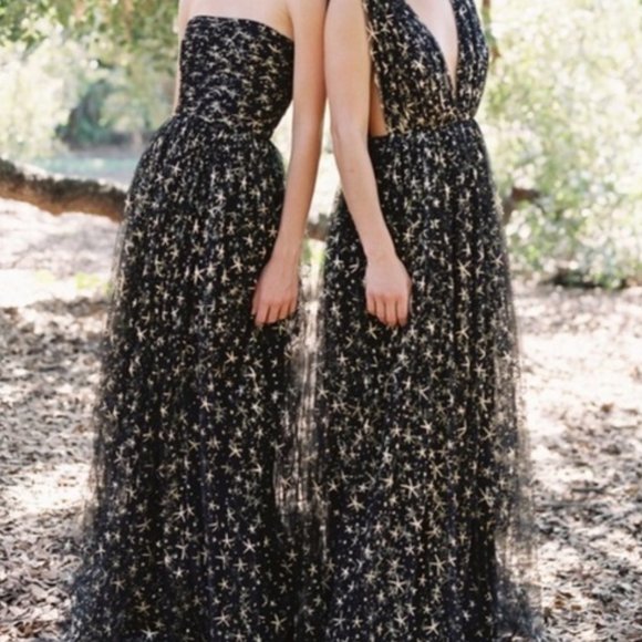 Joanna August x BHLDN Brenda 2 Black Gold Celestial Star Tulle Strapless Maxi - Picture 4 of 10